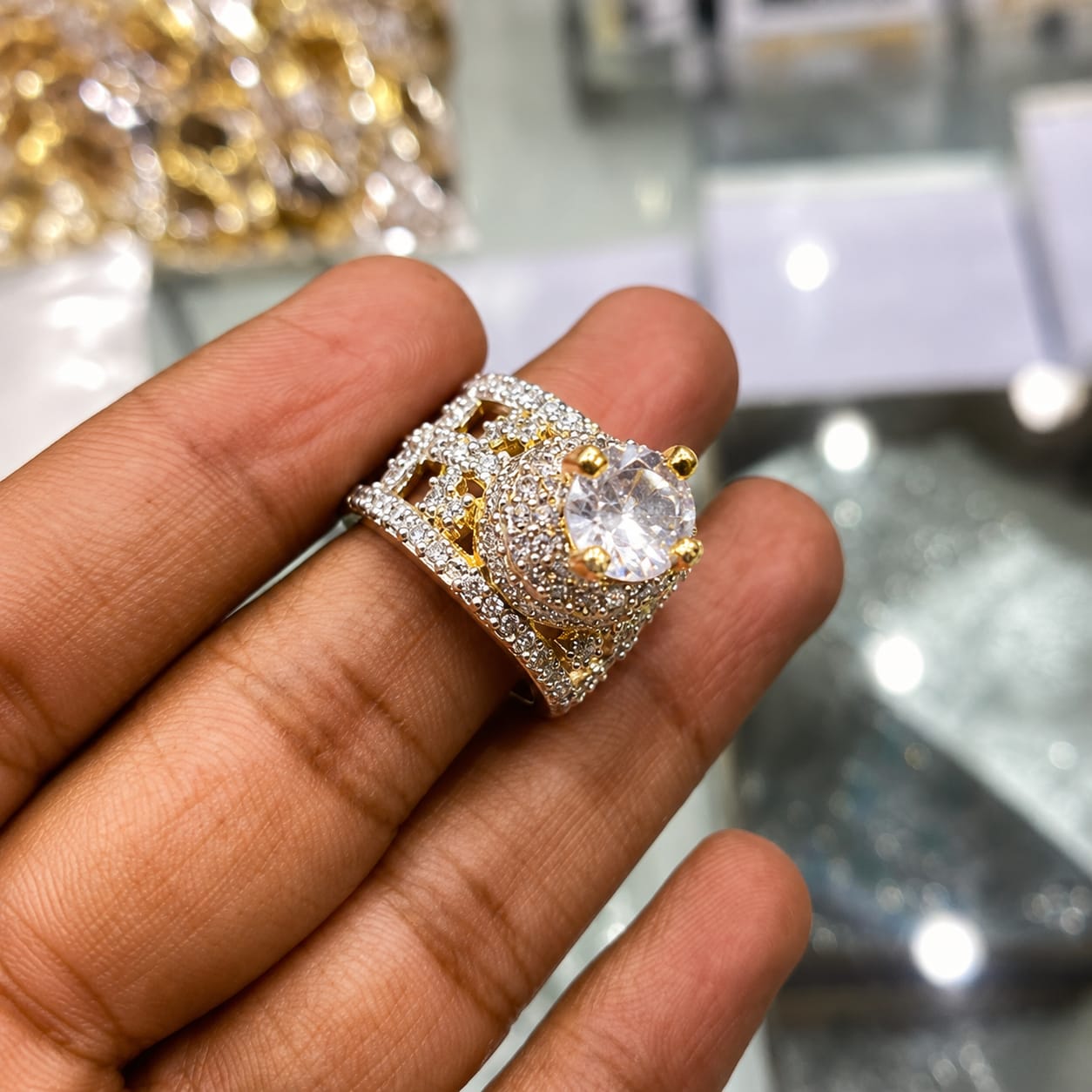 Gold Polish American Diamond Luxury Finger Ring - Image 3
