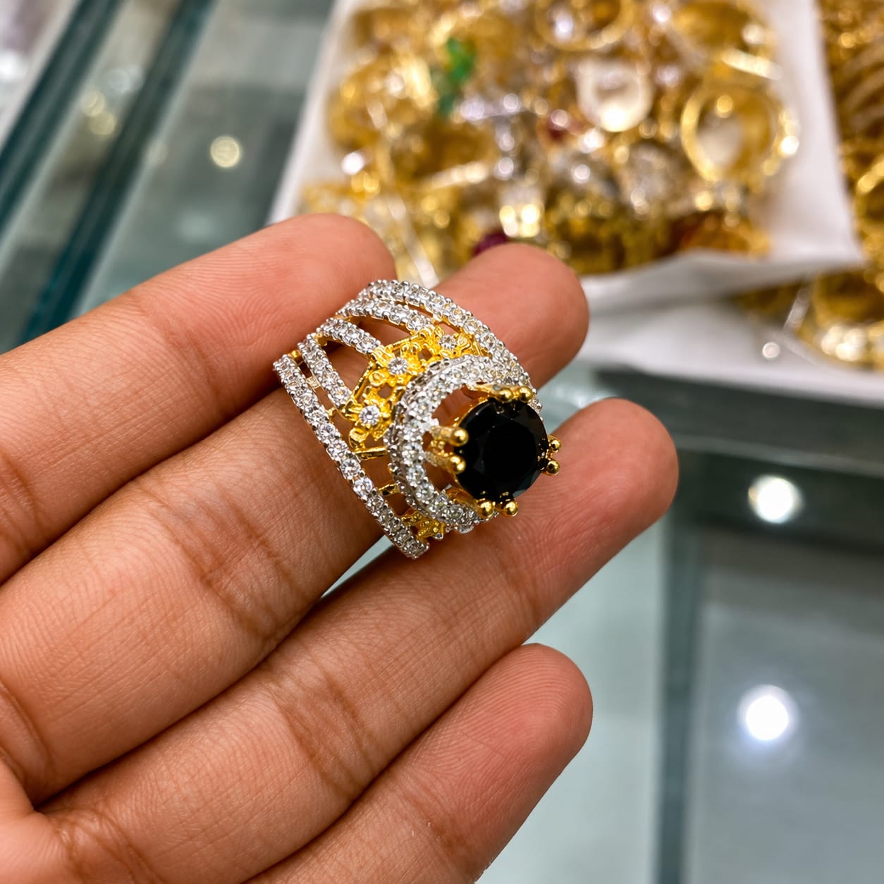 Gold Polish American Diamond Luxury Finger Ring - Image 4