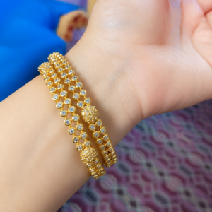 American Diamond Gold Real Stone Luxury Bangles Pair