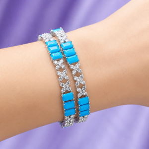 American Diamond Blue Stone Luxury Bangles Pair