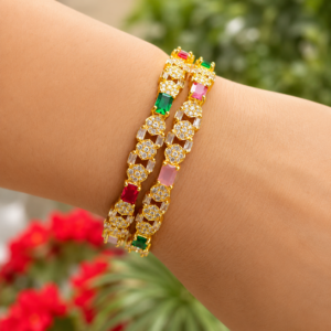 American Diamond Multicolor Stone Luxury Bangles Pair