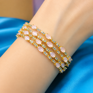 American Diamond Pink Stone Luxury Bangles Set