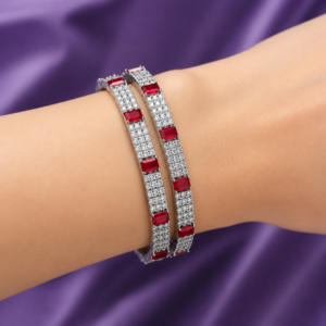 American Diamond Red Stone Luxury Bangles Pair