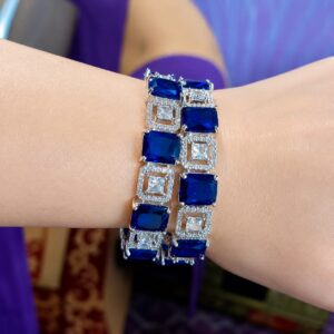 American Diamond Blue Stone Openable Luxury Bangles Pair