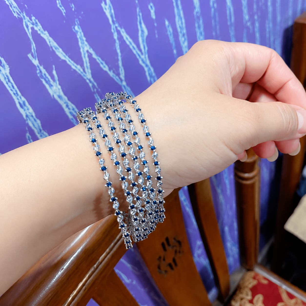 American Diamond Blue Stone Luxury Bangles Set – Fashion Land