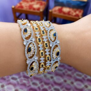 American Diamond Navy Blue Stone Luxury Bangles Set