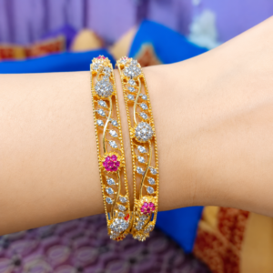 American Diamond Multicolor Real Stone Luxury Bangles Pair