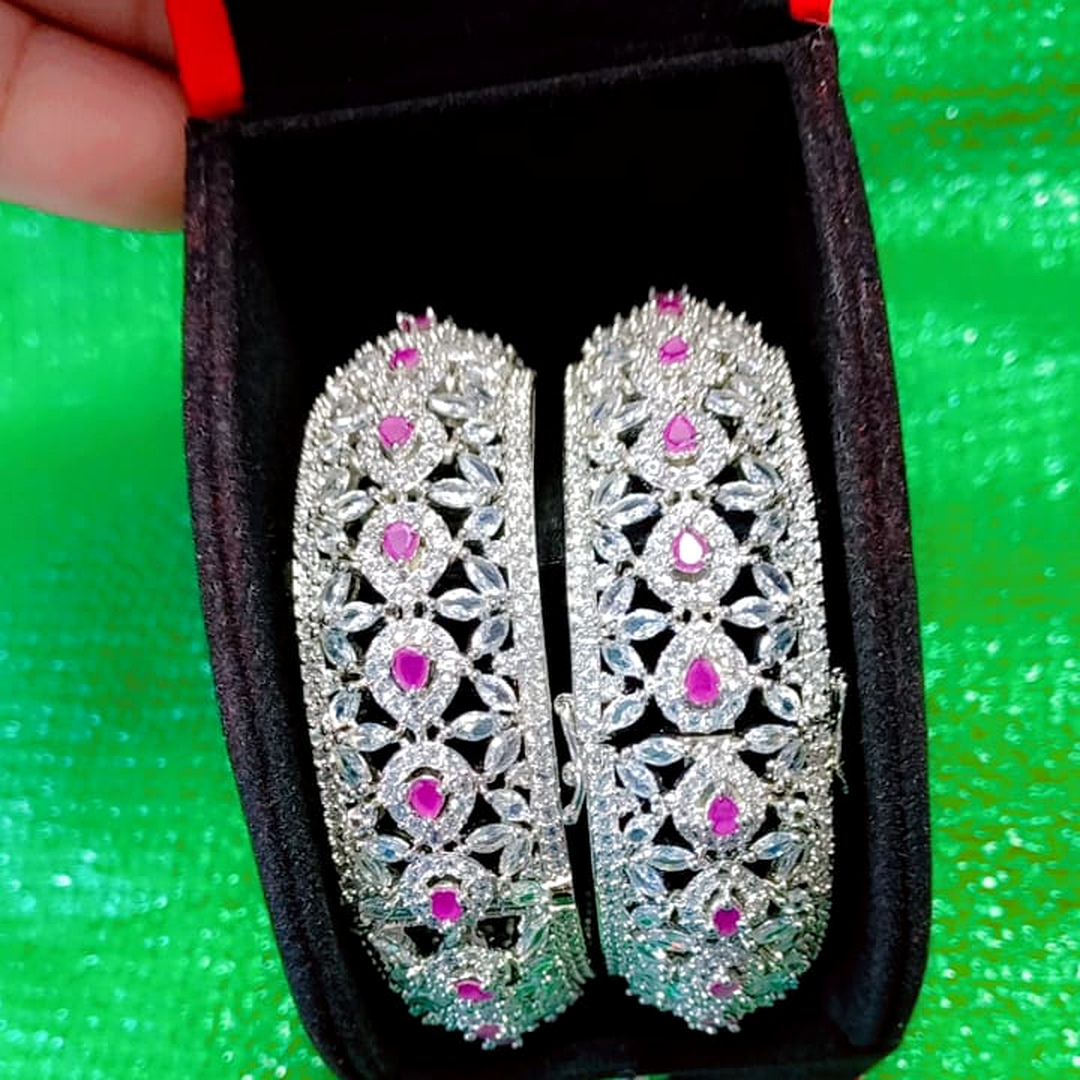 American Diamond Pink Real Stone Openable Bangle