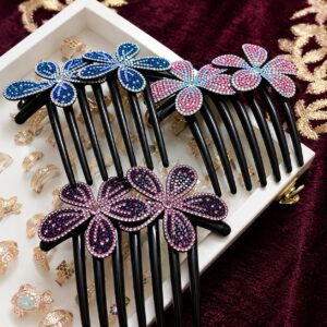 Premium Korean Crystal Flower Hair Side Comb – Large Metal Hair Comb