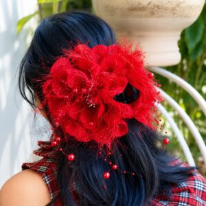Premium Organza Floral Hair Claw Catcher – Large Fancy Hair Clip