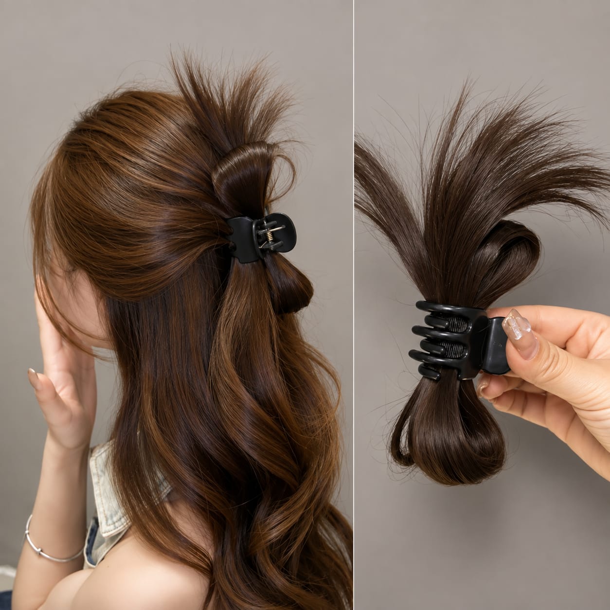 Original Washable Bow Hair Claw Clip with Synthetic Hair Extension