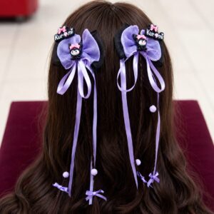 Premium Korean Kuromi Ribbon Hair Bow Clip for Girls