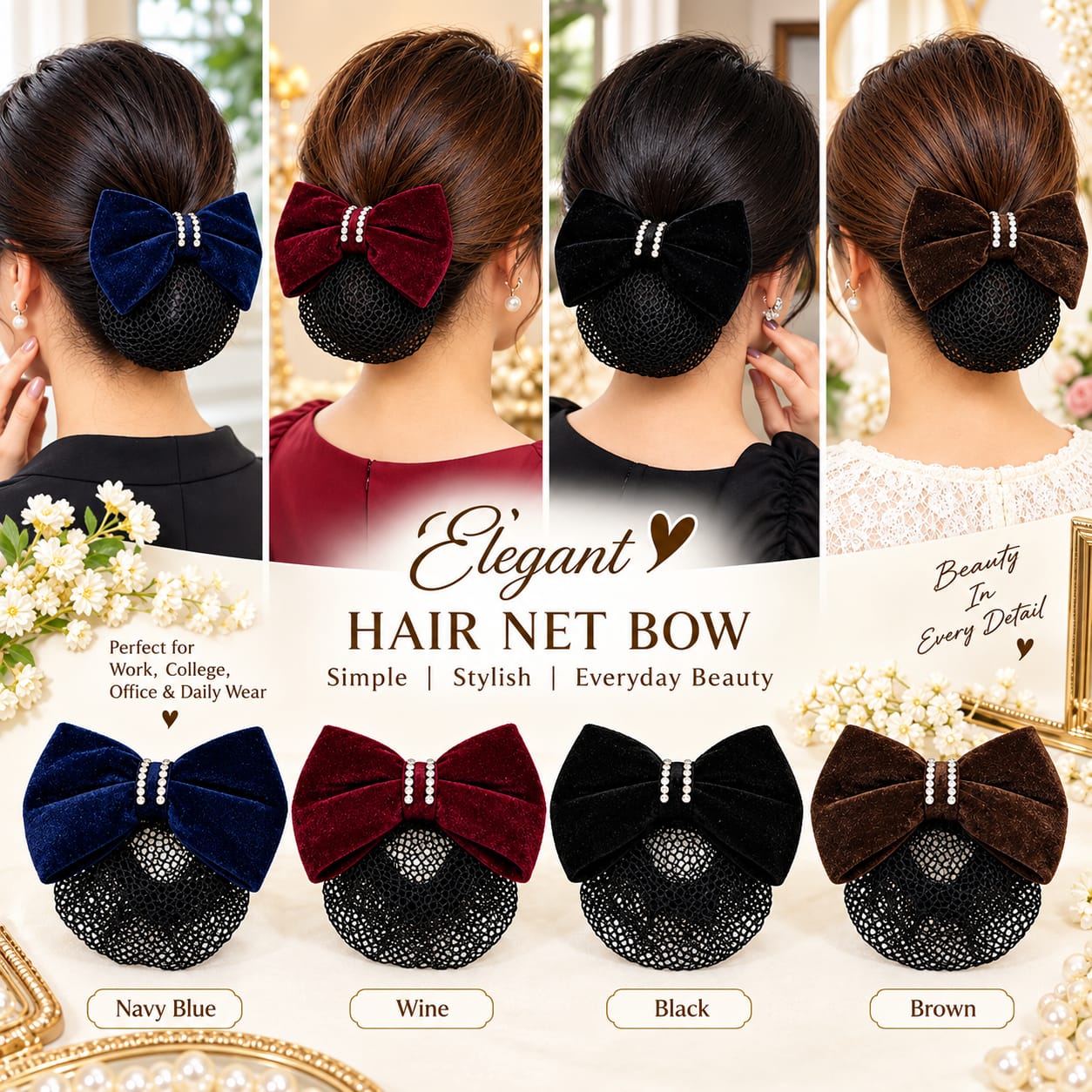 Fancy Hair Net Bow Bun Cover for Women & Girls