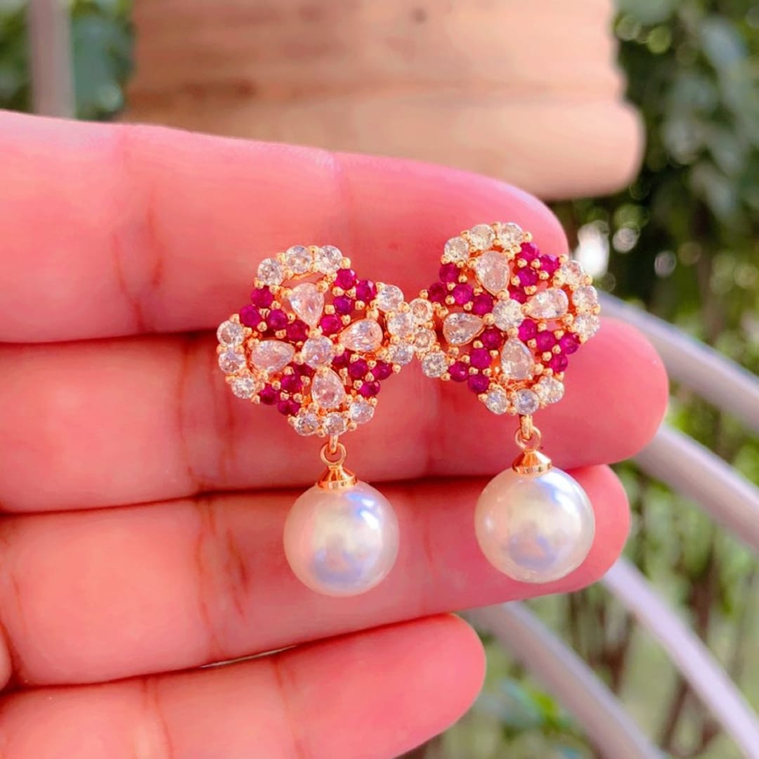 18K Gold Plated 1 Carat American Diamond Earrings