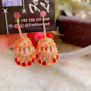 18K Gold Plated 1 Carat American Diamond Bali Jhumki Earrings